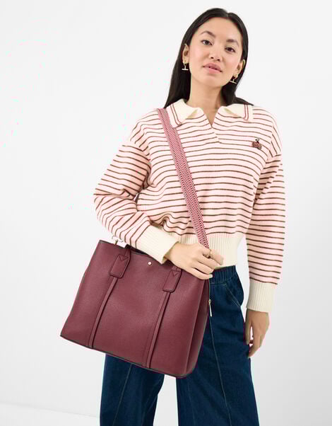 Webbing Strap Faux Leather Shoulder Bag, Red (BURGUNDY), large