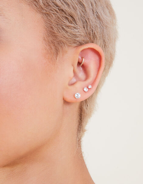 Sterling Silver Crystal Earrings Set of Three , , large
