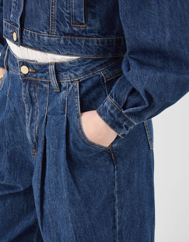 Pleat Waist Wide Leg Jeans, Blue (BLUE), large