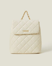 Small Quilted Faux Leather Backpack, Cream (CREAM), large