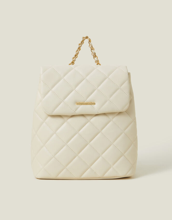 Small Quilted Faux Leather Backpack, Cream (CREAM), large
