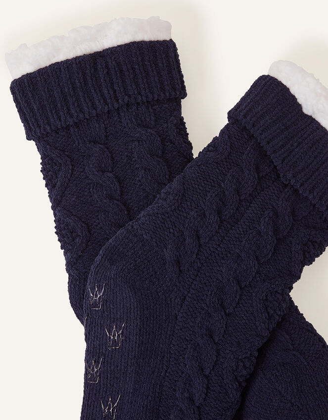 Cable Slipper Socks, Blue (NAVY), large