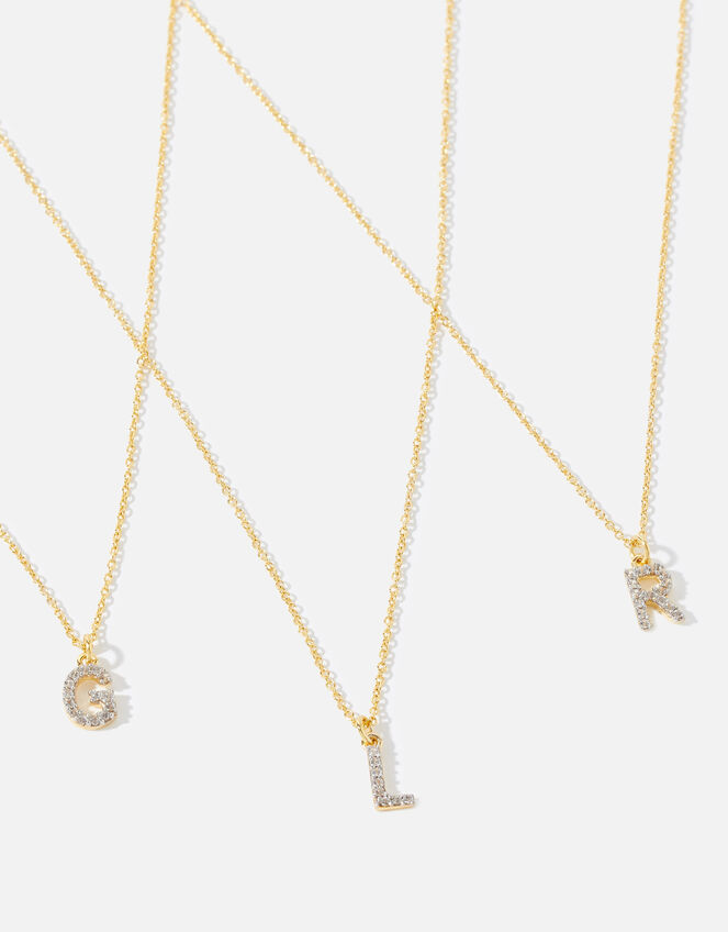 Gold Vermeil White Topaz Initial Necklace , Gold (GOLD), large