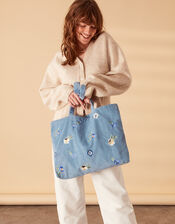 Embroidered Floral Cord Shopper Bag, , large