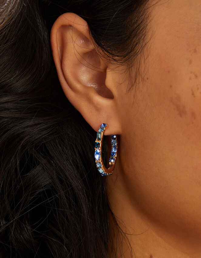 Gemstone Hoop Earrings Blue, , large