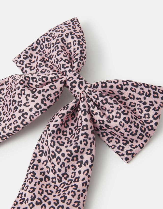 Girls Leopard Print Bow Barrette Hair Clip, , large