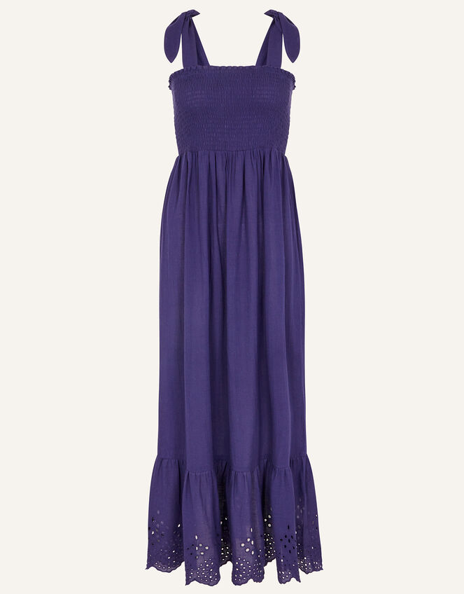 Tie Shoulder Broderie Hem Dress, Blue (NAVY), large