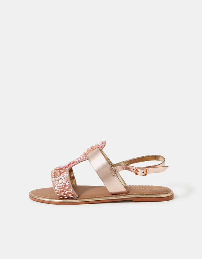 Girls Beaded Metallic Sandals, Pink (PINK), large