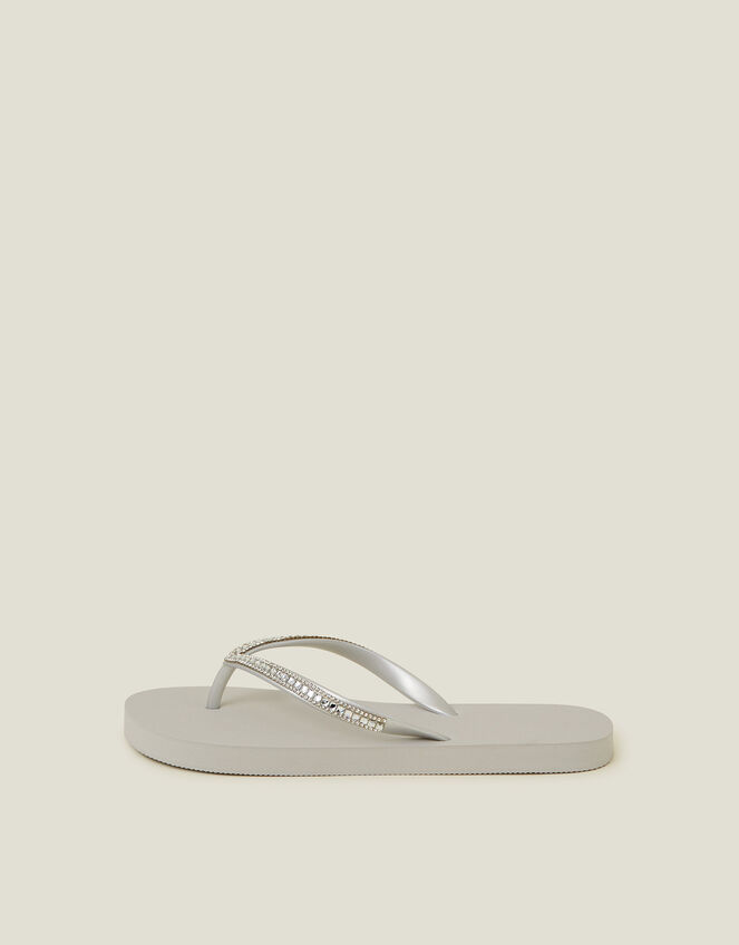 Embellished Flip Flops, Silver (SILVER), large