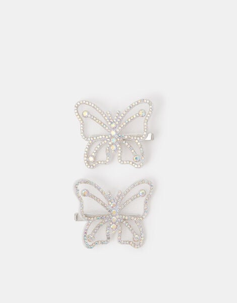 2-Pack Girls Diamanté Butterfly Hair Clips, , large