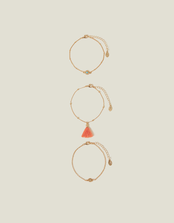 3-Pack Sun Tassel Anklets, , large
