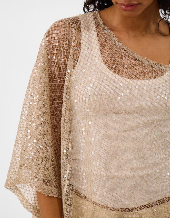 Sheer Sequin Poncho, Cream (CREAM), large