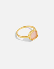 14ct Gold-Plated Square Slice Rose Quartz Ring, Gold (GOLD), large