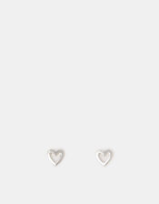 Sterling Silver Cut Out Heart Stud Earrings, , large