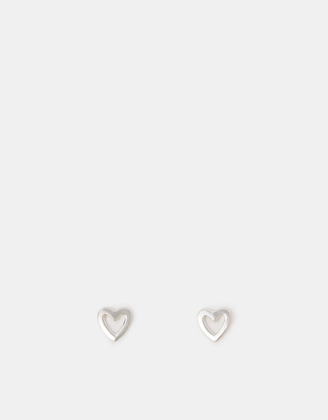 Sterling Silver Cut Out Heart Stud Earrings, , large