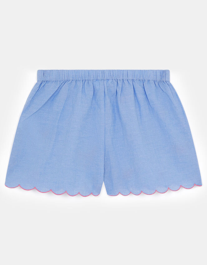 Girls Butterfly Flower Chambray Shorts, Blue (BLUE), large