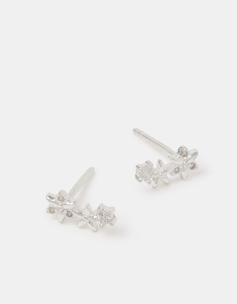 Sterling Silver Flower Stud Earrings, , large