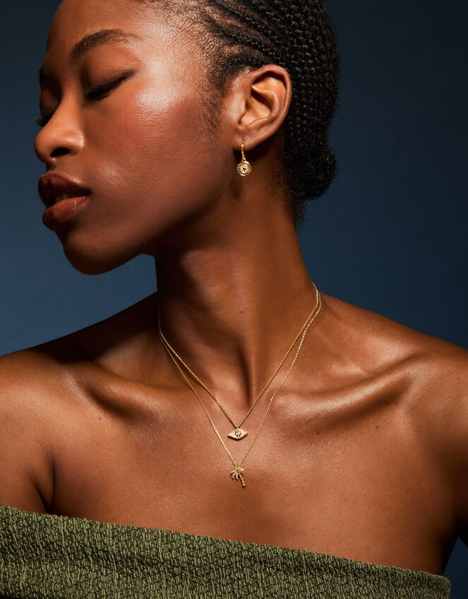 14ct Gold-Plated Diamant&eacute; Palm Tree Pendant Necklace, , large