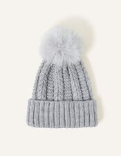 Pom-Pom Beanie Hat, Grey (GREY), large