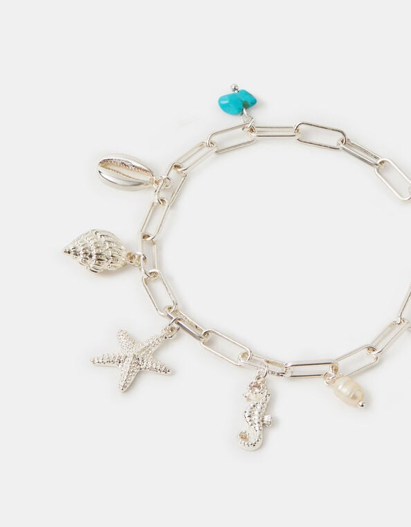 Sterling Silver-Plated Charm Link Bracelet, , large