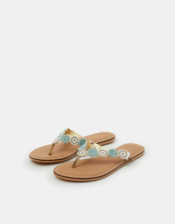 Beaded Circle Flip Flops, White (WHITE), large