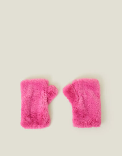 Faux Fur Fingerless Mittens, Pink (PINK), large