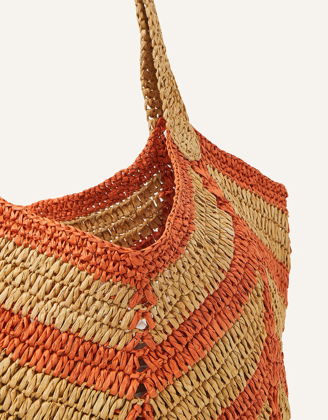 Raffia Chevron Shoulder Bag, , large