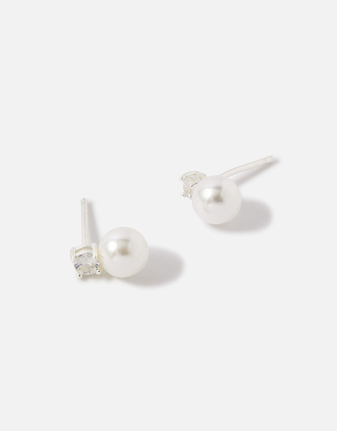 Sterling Silver Sparkle Pearl Drop Earrings, , large