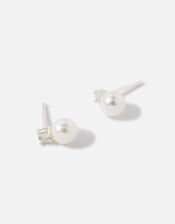 Sterling Silver Sparkle Pearl Drop Earrings, , large