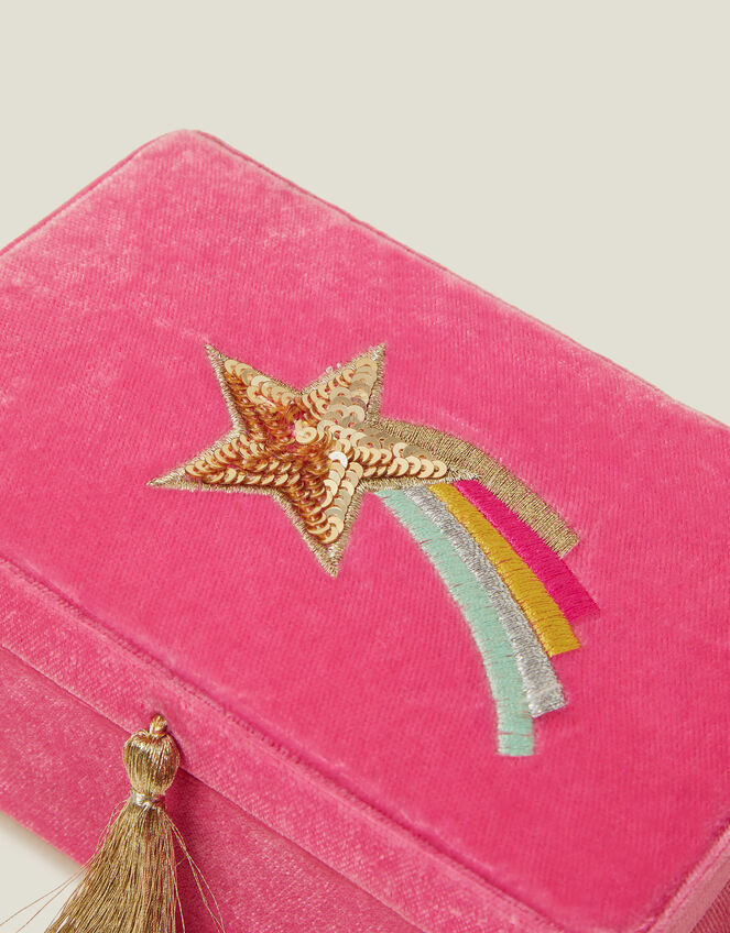 Girls Sequin Star Velvet Jewellery Box, , large