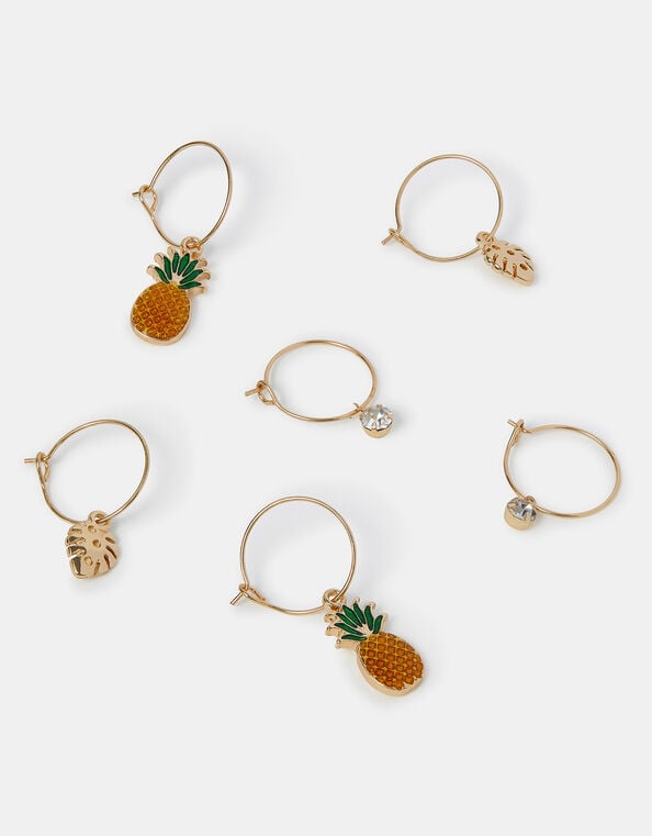3-Pack Tropical Charm Hoop Earrings, , large
