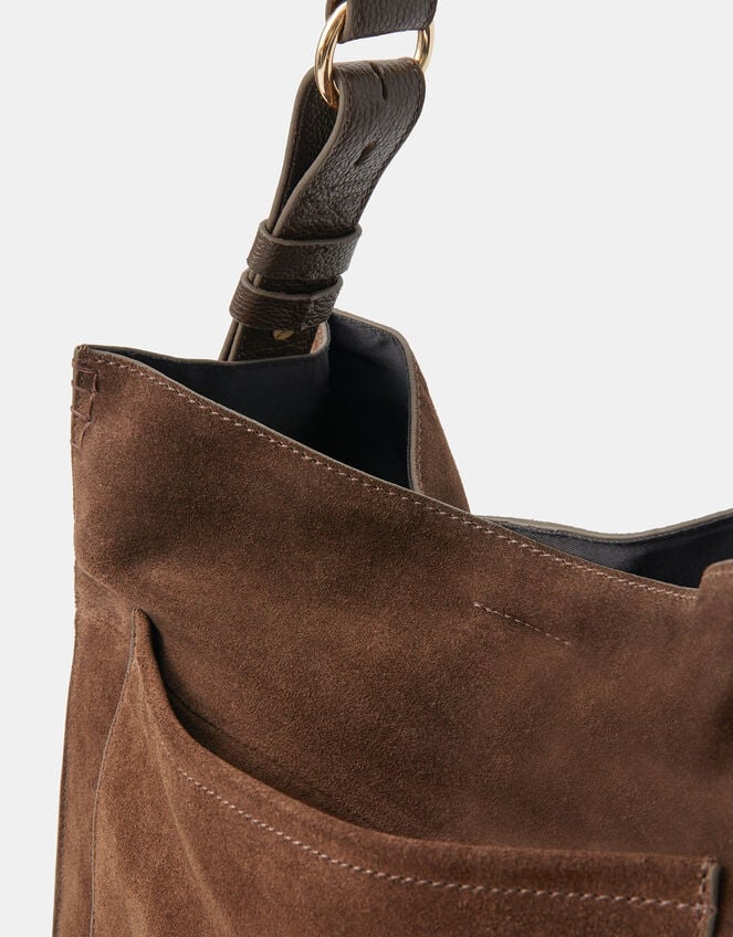 Large Pocket Suede Shoulder Bag, , large