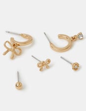5-Pack Bow Hoop Stud Earrings, , large