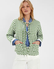 Cherry Gingham Quilted Jacket, Green (GREEN), large