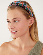Beaded Geometric Print Headband, , large