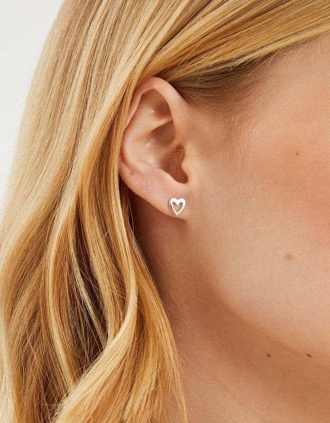 Sterling Silver Cut Out Heart Earrings, , large