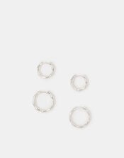 2-Pack Sterling Silver-Plated Bamboo Hoop Earrings, , large