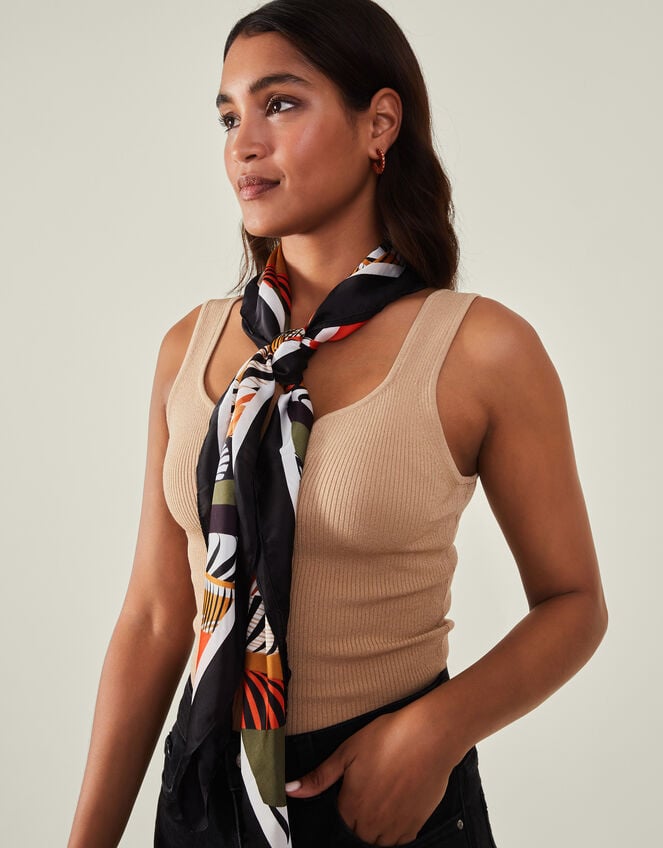 Abstract Print Square Satin Scarf, , large