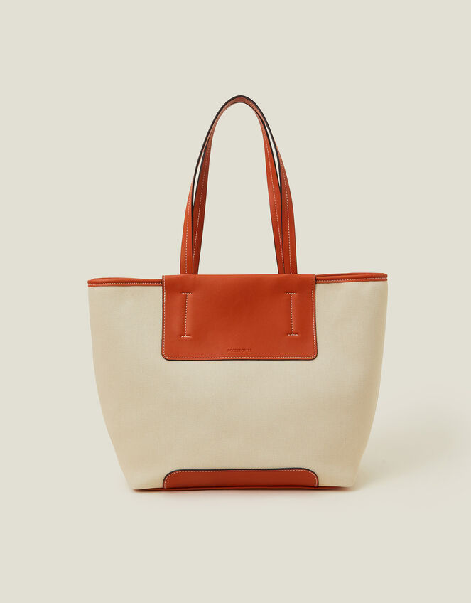Faux Leather Canvas Tote Bag, , large