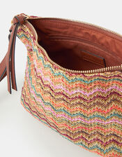 Stripe Raffia Crossbody Bag, , large