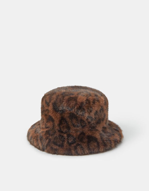 Leopard Faux Fur Bucket Hat, , large