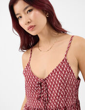 Flower Print Mini Dress, Red (BURGUNDY), large