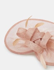 Bow Feather Disc Fascinator, Pink (PALE PINK), large