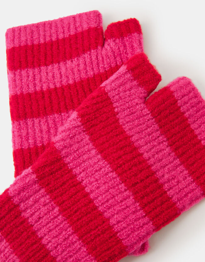 Stripe Knit Wrist Warmers, , large