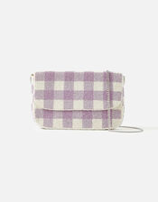 Gingham Beaded Clutch Bag, , large