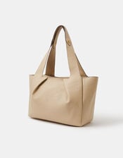 Pleated Faux Leather Shoulder Bag, Mink (MINK), large