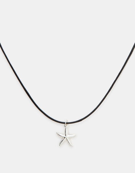 Starfish Pendant Cord Necklace, Silver (SILVER), large