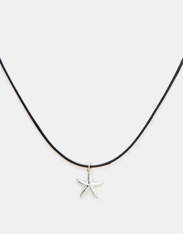 Starfish Pendant Cord Necklace, Silver (SILVER), large