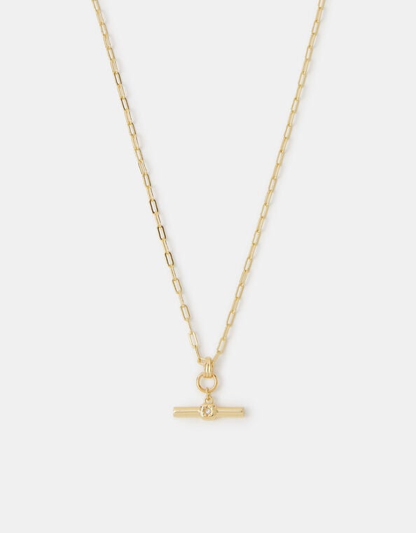 14ct Gold-Plated T-Bar Pendant Necklace, , large