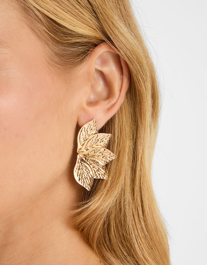 Textured Leaf Drop Earrings, , large